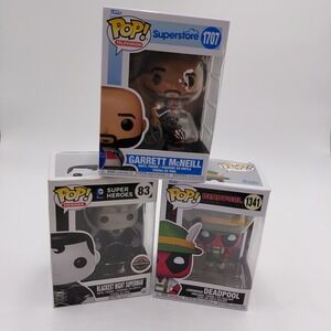 Funko Pop Lot 3 Vinyl: Marvel Lederhosen Deadpool #1341 Blackest Night Superman